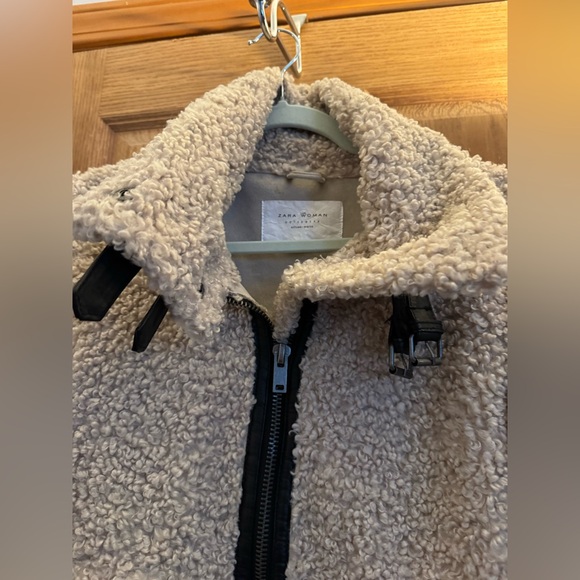 Zara Woman Cream Faux Shearling with Sheep Leather Accents Coat - Picture 8 of 10